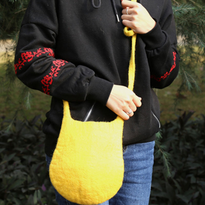 Handmade Bucket Bag For Women Wool Felt Crossbody Purse