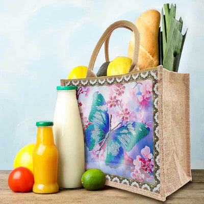 Butterfly and Floral DIY Diamond Art Painting Tote Kit Durable Linen Handbag