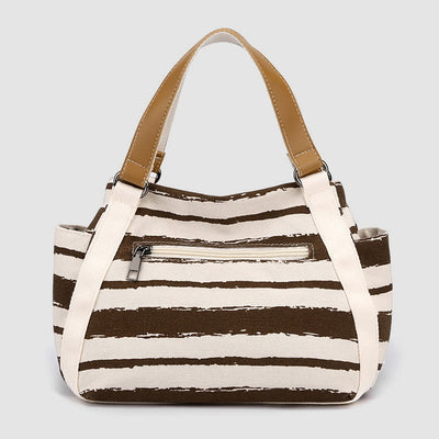 Casual Tote Bag For Women Daily Use Striped Canvas Bag