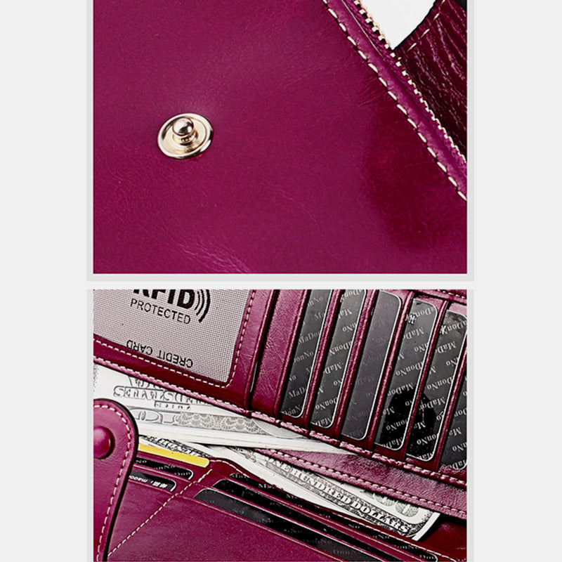 Genuine Leather RFID Blocking Credit Card Holder Bifold Clutch Wallet for Women