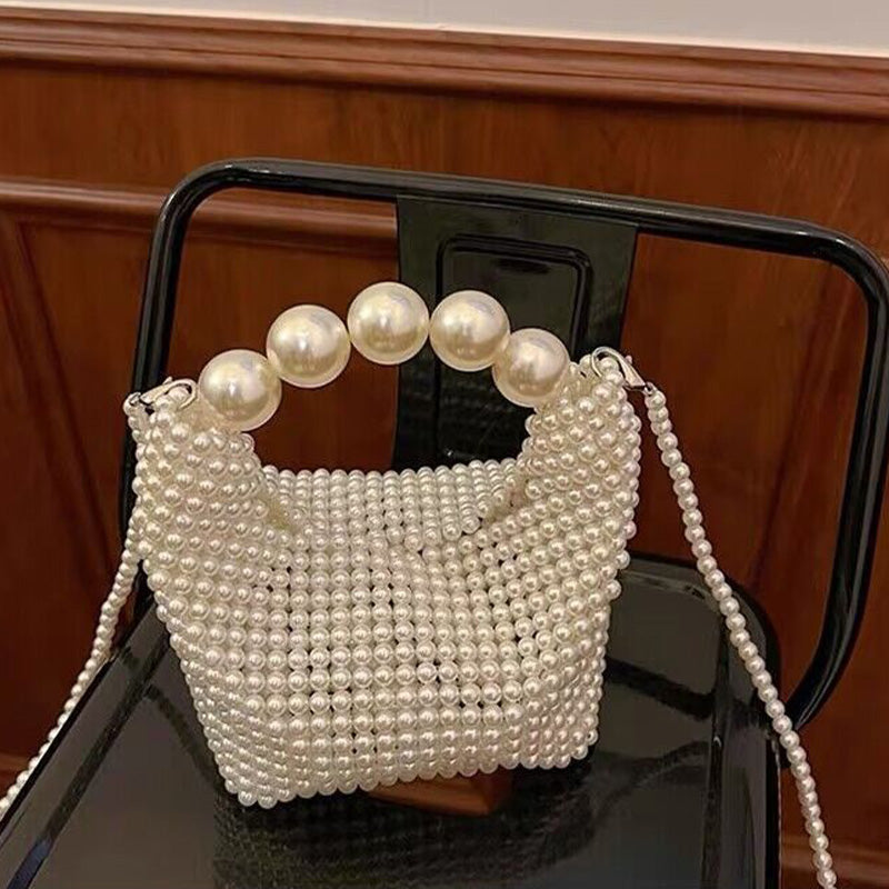 Pearl Bead Handbag For Women White Elegant Crossbody Bag