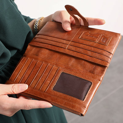 Genuine Leather RFID Long Wallet for Women