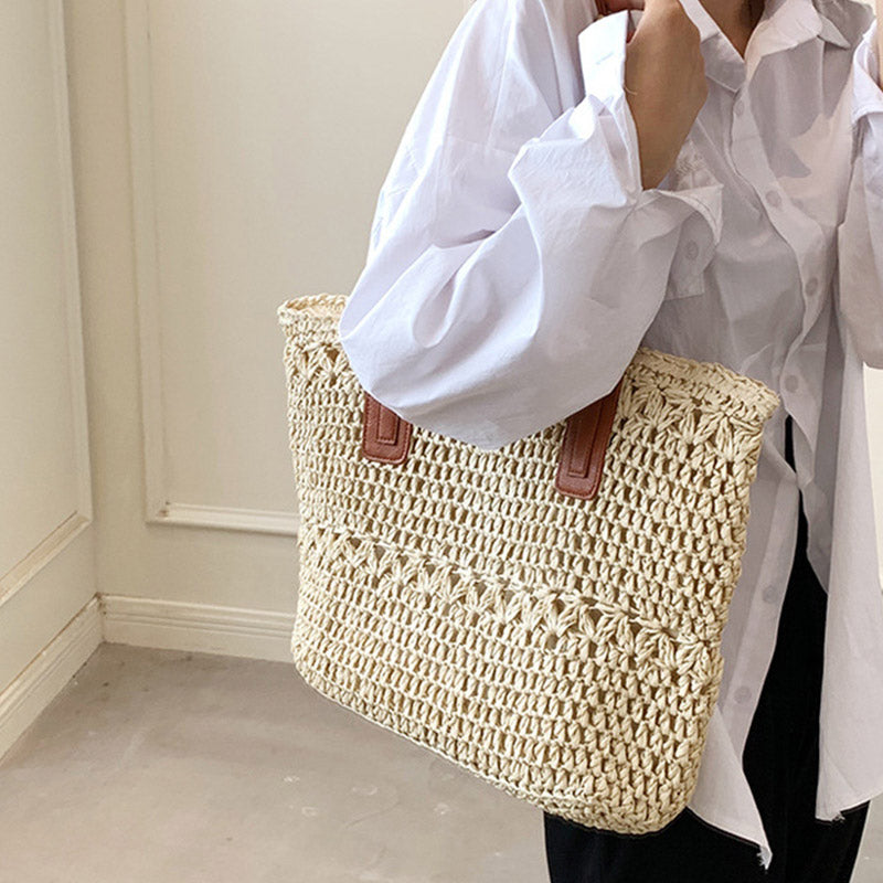 Lightweight Summer Beach Straw Woven Handbag Tote Sholder Bag