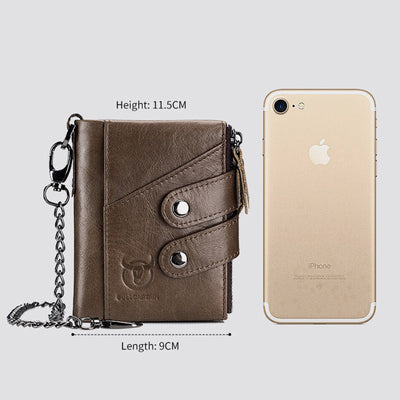 RFID Genuine Leather Retro Zipper Wallet