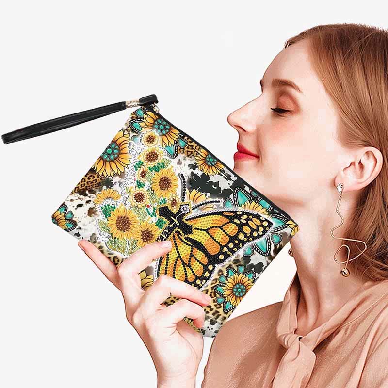 Butterfly and Sunflower Diamond Wristlet Clutch DIY Diamond Art Painting Purses