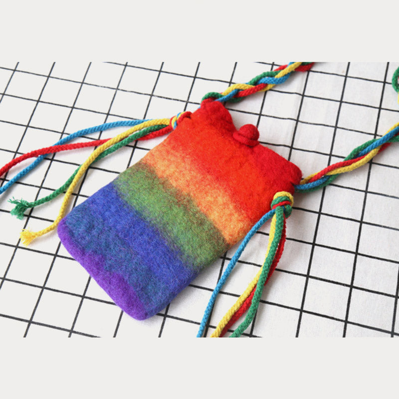 Rainbow Wool Felt Phone Bag For Women Cute Crossbody Bag