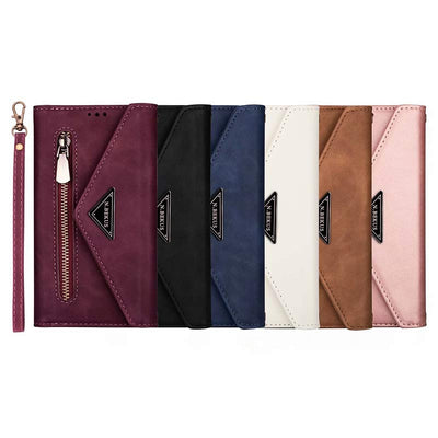 Zipper Leather Wallet Case Phone Cover with Shoulder Strap for iPhone