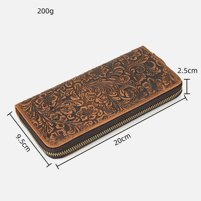 Long Wallet For Men RFID Retro Embossing Leather Phone Bag