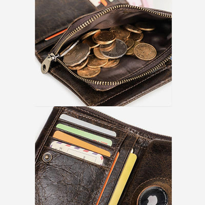 RFID Blocking AirTag Wallet Genuine Leather Triflod Wallet