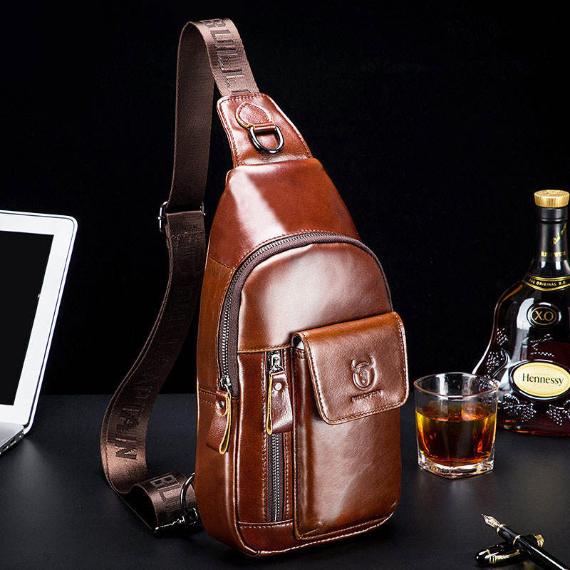 <Shipped within 24 hours> Genuine Leather Sling Chest Bag