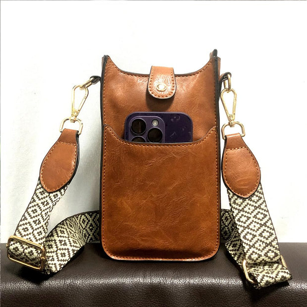 Jacquard Strap Purse For Women Vegan Leather Crossbody Phone Bag