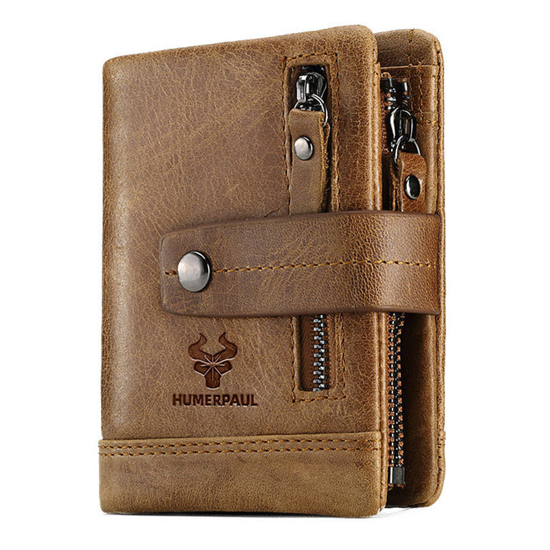 Genuine Leather Retro Men's Wallet Card Holder with Removable Coin Purse