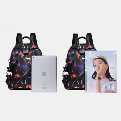 Women Waterproof Oxford Backpack Fashion Butterfly Print Light Travel Backpacks