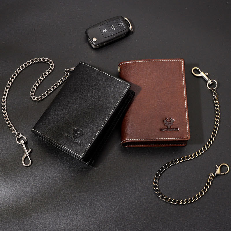 Vertical Wallet RFID Airtag Genuine Leather Gentle Chain Purse For Men