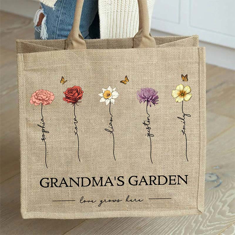 Custom Name Grandma's Garden Tote Bag Large Shopping Travel Beach Handbag