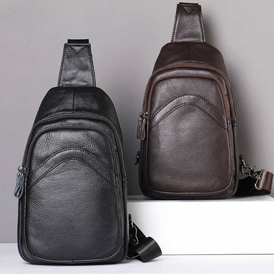 Sling Bag for Men Geniune Leather Casual Shopping Day Pack