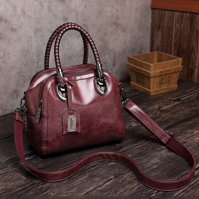 Vintage Leather Satchel Handbags Top-Handle Bag with Cross Body Strap