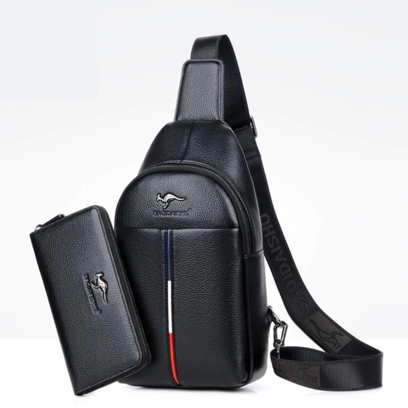 Men's Leather Sling Bag One Shoulder Backpack with USB Charging Port