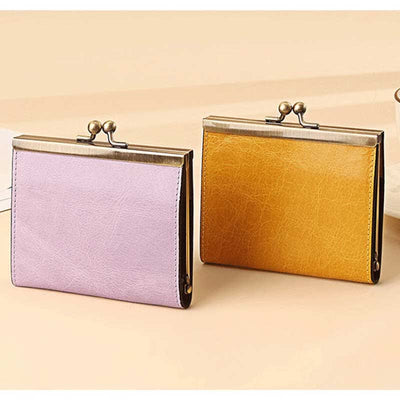 Genuine Leather Small Wallet Kiss Lock Change Coin Purse Card Holder