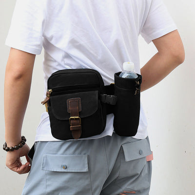 Canvas Belt Bag for Women Men Waist Bag Chest Bag with Bottle Pocket