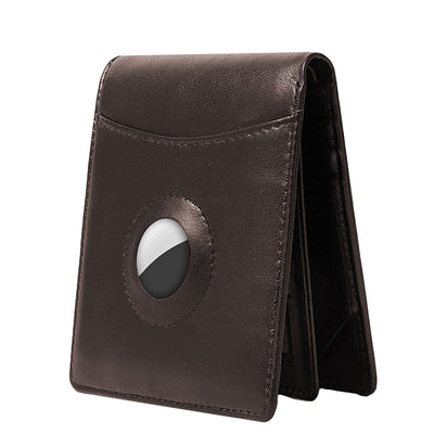 Men's Genuine Leather Bifold Airtag Wallet with RFID Blocking Anti-theft Wallet