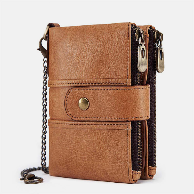 <Shipped within 24 hours> Genuine Leather Anti-theft Retro Wallet With Chain