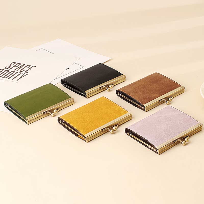 Genuine Leather Small Wallet Kiss Lock Change Coin Purse Card Holder