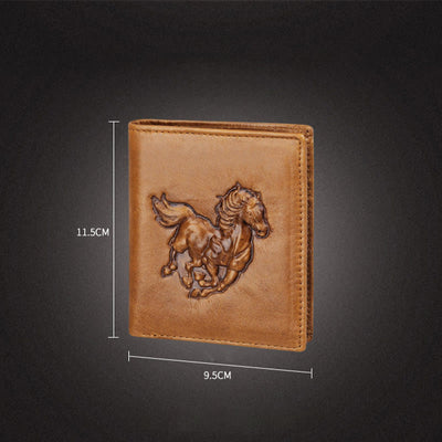 <Shipped within 24 hours> Real Leather Engraved Wallet For Men Retro Bifold Wallet