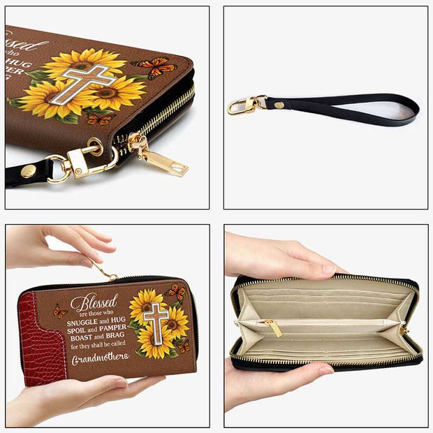 Custom Name Wallet For Women Pretty Personalized Sunflower Clutch Purse