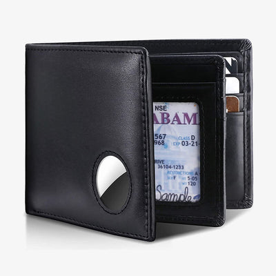 Airtag Real Leather Wallet Cowhide Leather RFID Trifold Wallet