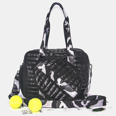 Pickleball Racket Bag For Sports Down Cotton Striped Crossbody Bag