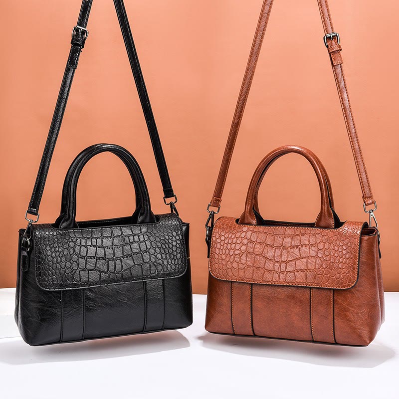 Top-Handle Bag For Women Crocodile Texture Simple Crossbody Bag