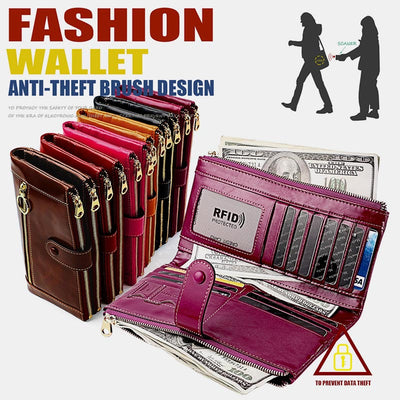 Genuine Leather RFID Blocking Credit Card Holder Bifold Clutch Wallet for Women