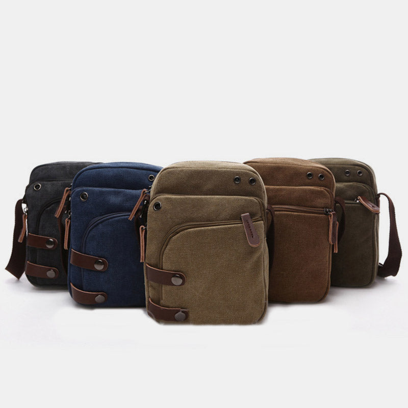 Triple Zip Durable Canvas Crossbody Bag Messenger Bag