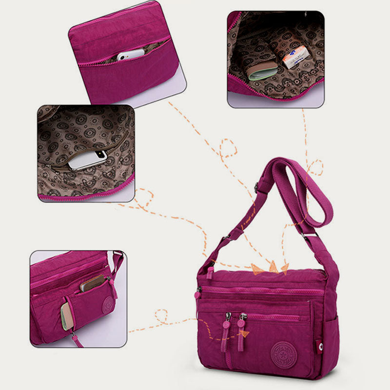 Multi-Pocket Handbag Purse for Women Waterproof Nylon Travel Crossbody Bag