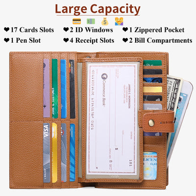 Checkbook Wallet For Women Minimalist Genuine Leather Wrist Bag