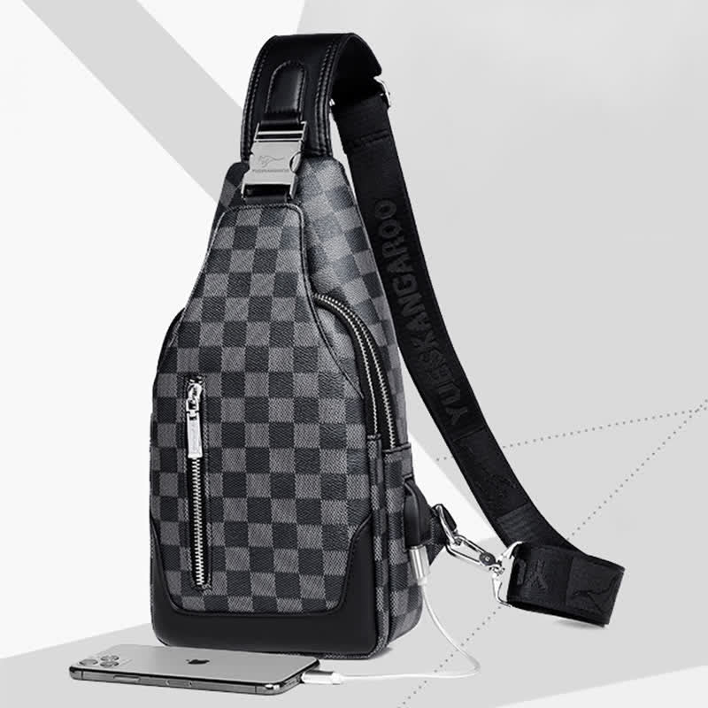 <Shipped within 24 hours> Double Layer PU Leather Sling Bag Plaid Crossbody Bag