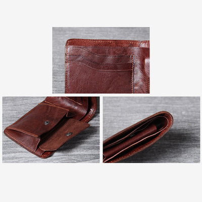 Retro Soft Bifold Wallet for Women Men Handmade Genuine Leather Wallet