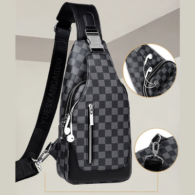 <Shipped within 24 hours> Double Layer PU Leather Sling Bag Plaid Crossbody Bag