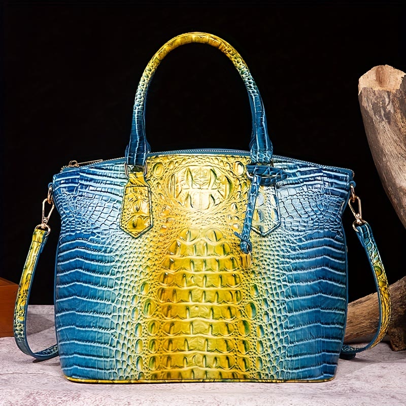 Crocodile Pattern Tote For Women Daily Mixed Color Crossbody Bag