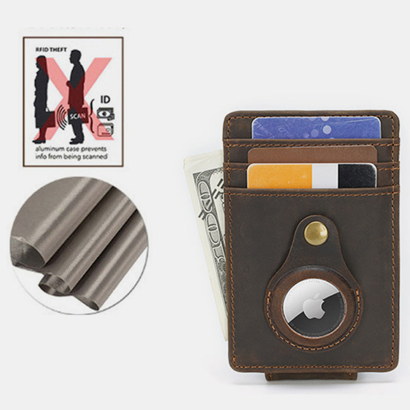 Smart Front Pocket Wallet with AirTag RFID Blocking Genuine Leather Card Holder