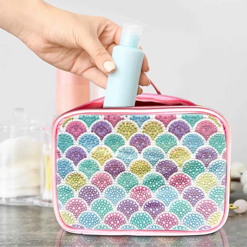 DIY Diamond Cosmetic Bag Fish Scale Pattern Rainbow Makeup Bag Purses