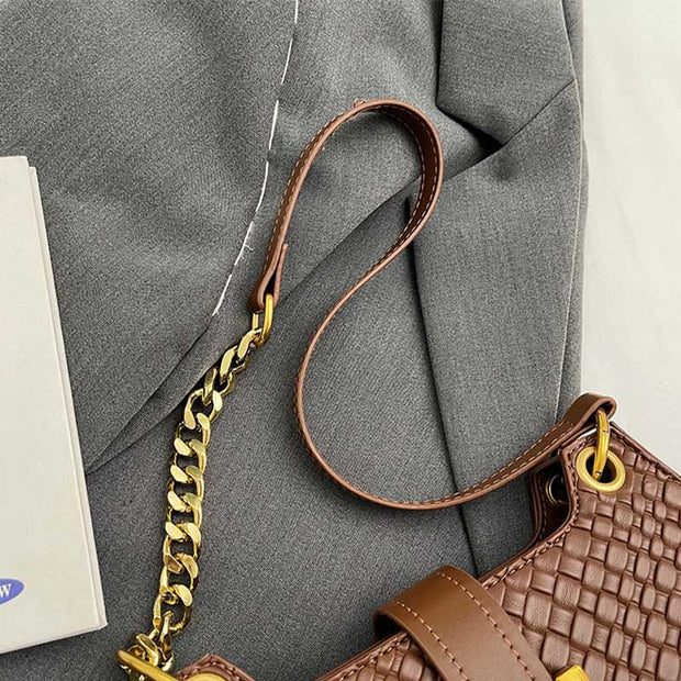 Woven Pattern Underarm Purse Plain Color Chain Bag For Women
