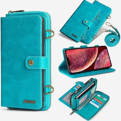 Wallet Case for iPhone Magnetic Detachable Wallet Purse with Crossbody Strap