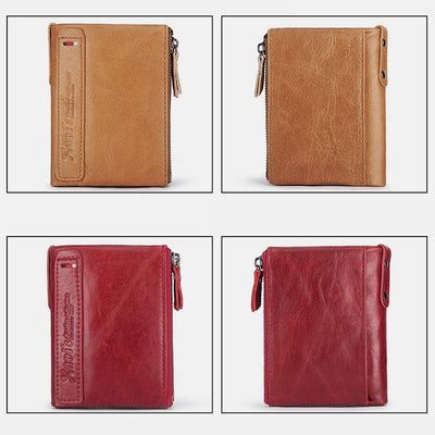 Vintage Genuine Leather RFID Wallet With Zipper Pocket