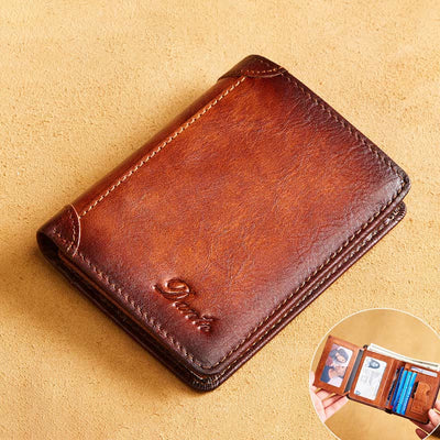 Genuine Leather RFID Anti-theft Vintage Wallet