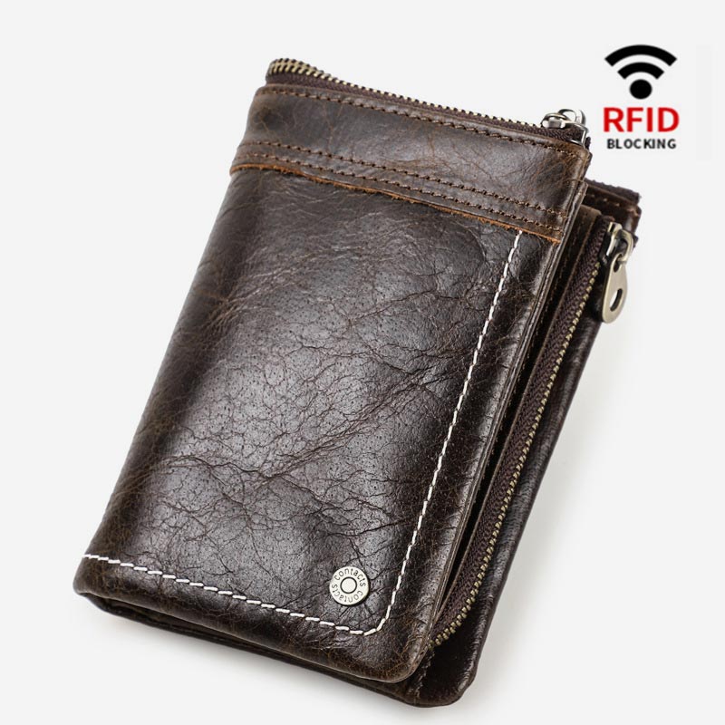 RFID Blocking AirTag Wallet Genuine Leather Triflod Wallet