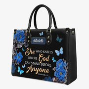 Custom Name Leather Tote For Women Blue Butterfly Handbag