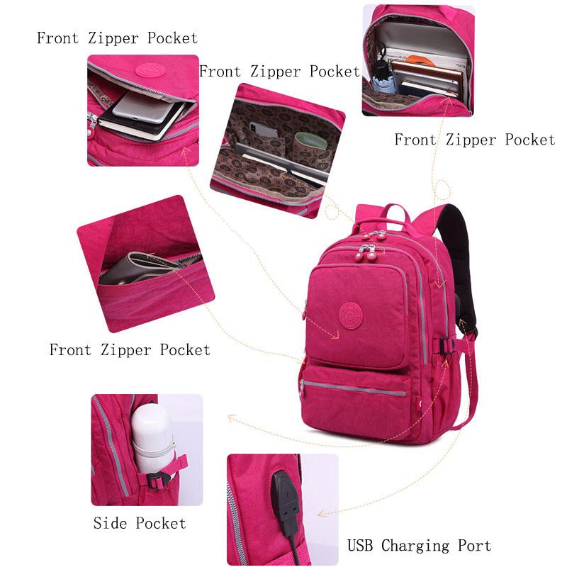 Multi-pocket Waterproof USB Charging Port School Travel Backpack