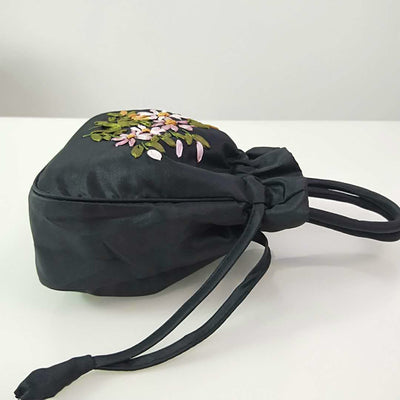 Embroidery Floral Clutch Drawstring Bucket Bag Handbag Party Bag